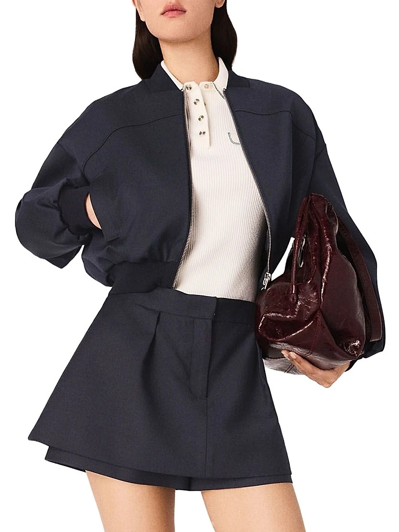 Zipped Mixed Wool Bomber Jacket