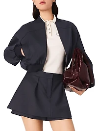 Zipped Mixed Wool Bomber Jacket