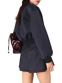 Zipped Mixed Wool Bomber Jacket