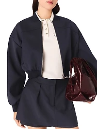 Zipped Mixed Wool Bomber Jacket