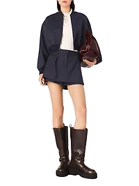 Zipped Mixed Wool Bomber Jacket