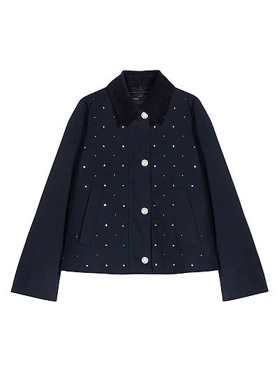 Short Velvet Collar Studded Jacket