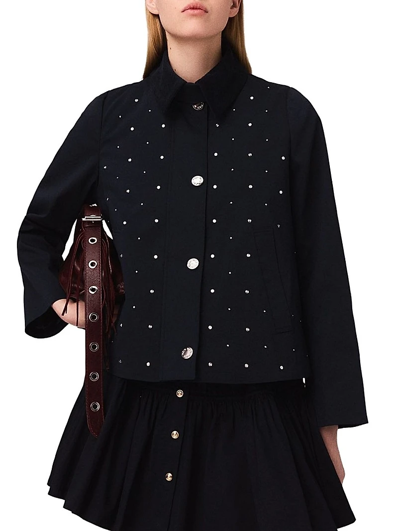 Short Velvet Collar Studded Jacket