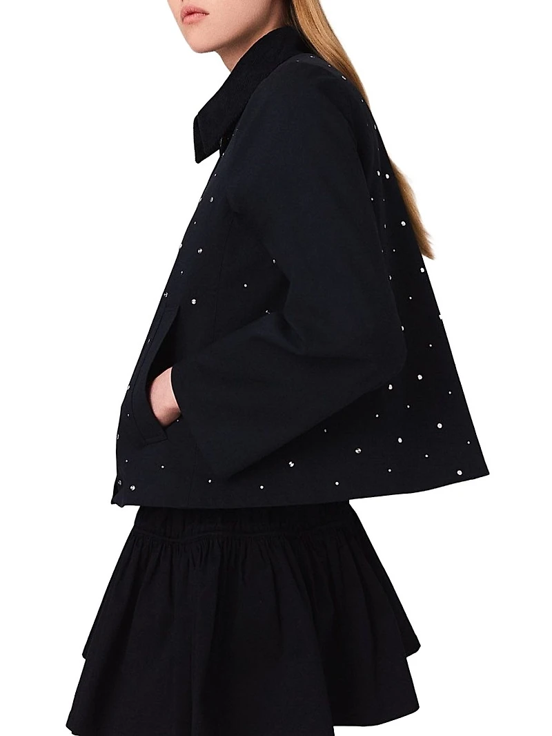 Short Velvet Collar Studded Jacket