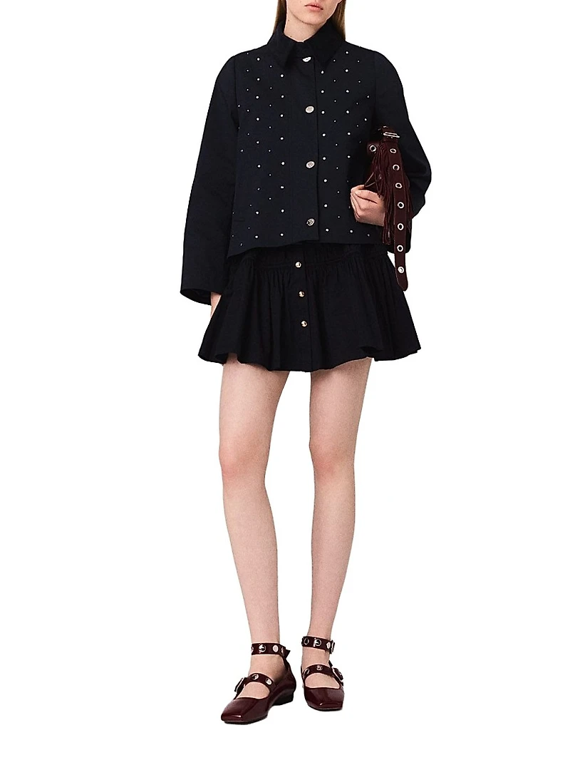 Short Velvet Collar Studded Jacket