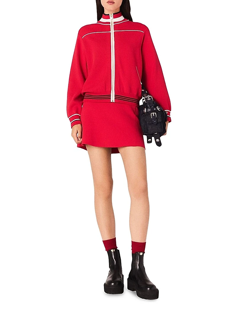 Zipped Cardigan with Elastic Waist