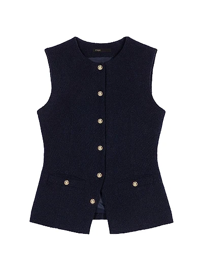 Long Sleeveless Tweed Jacket