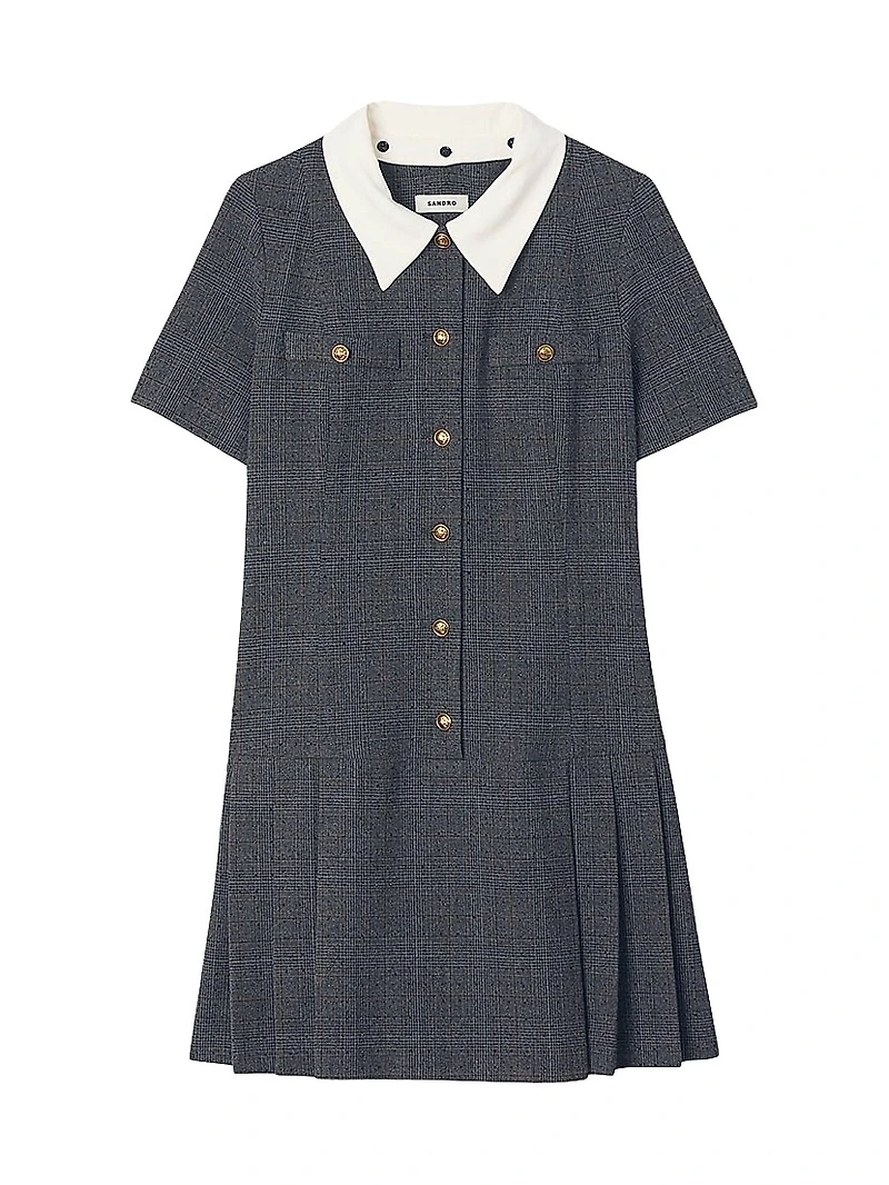 Short Pleated Dress with Rhinestones