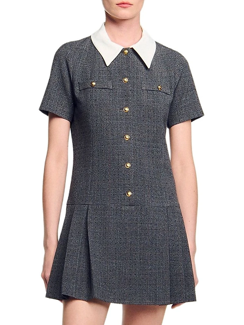 Short Pleated Dress with Rhinestones