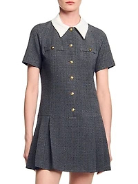 Short Pleated Dress with Rhinestones