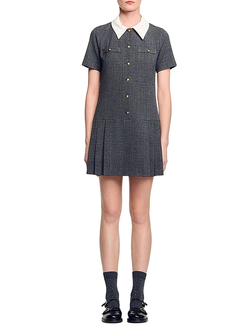 Short Pleated Dress with Rhinestones
