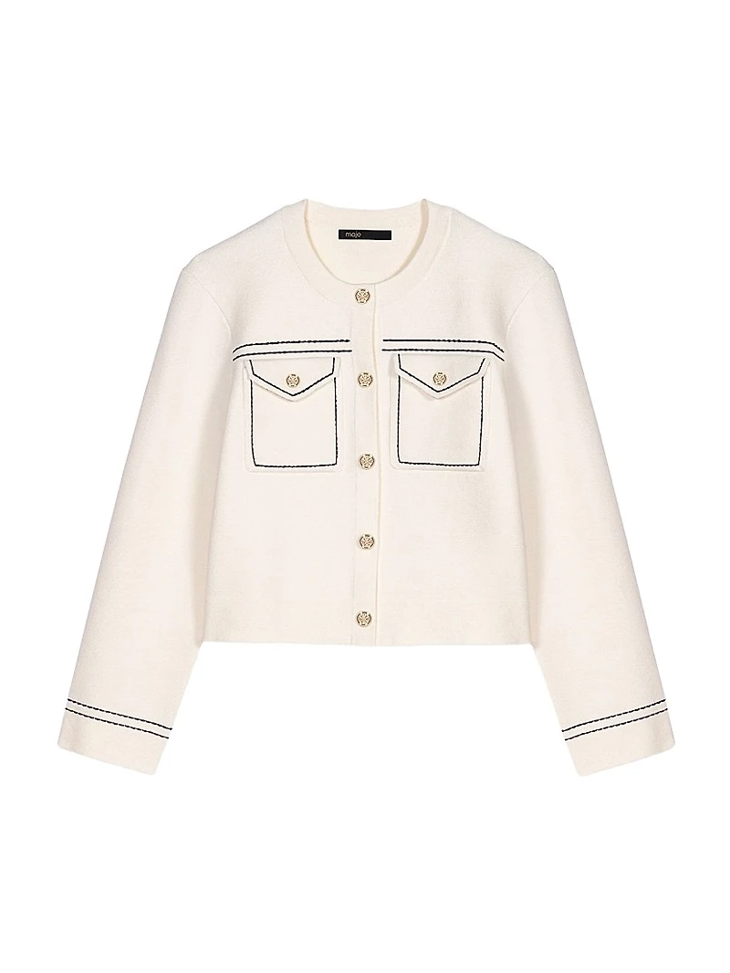 Topstitched Cropped Cardigan