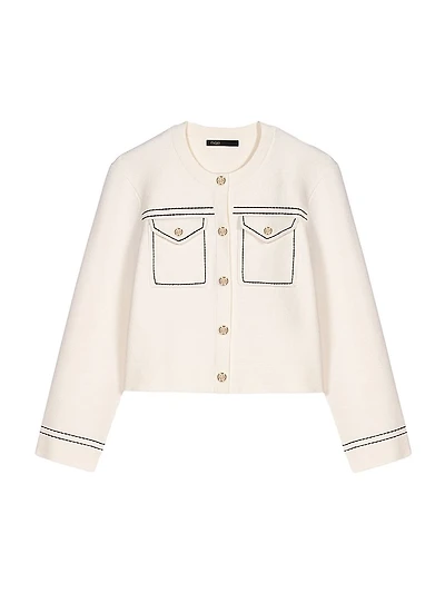 Topstitched Cropped Cardigan