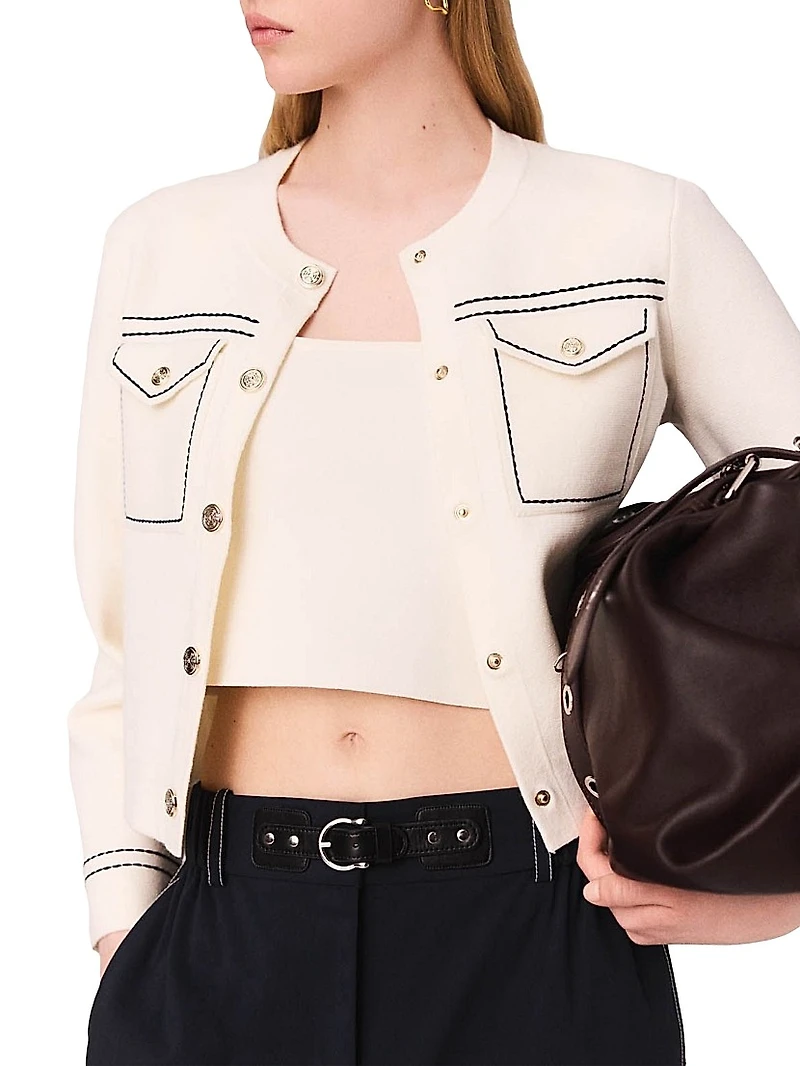 Topstitched Cropped Cardigan