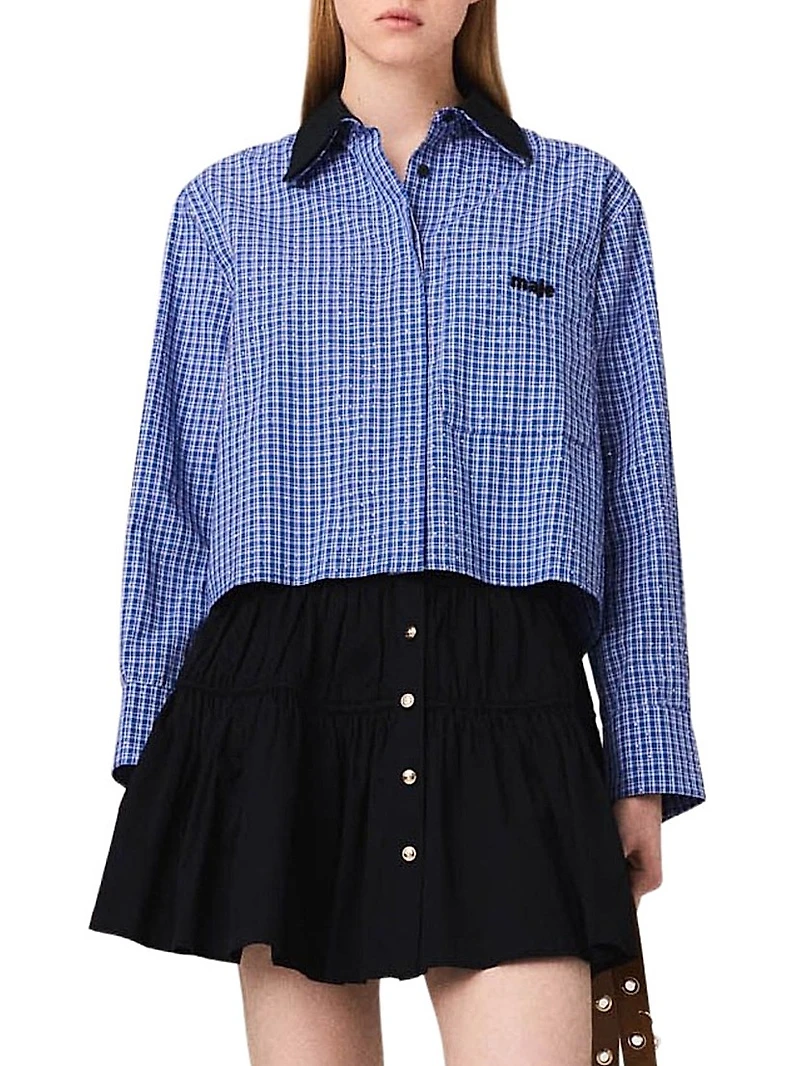 Rhinestone Shirt with Removable Col