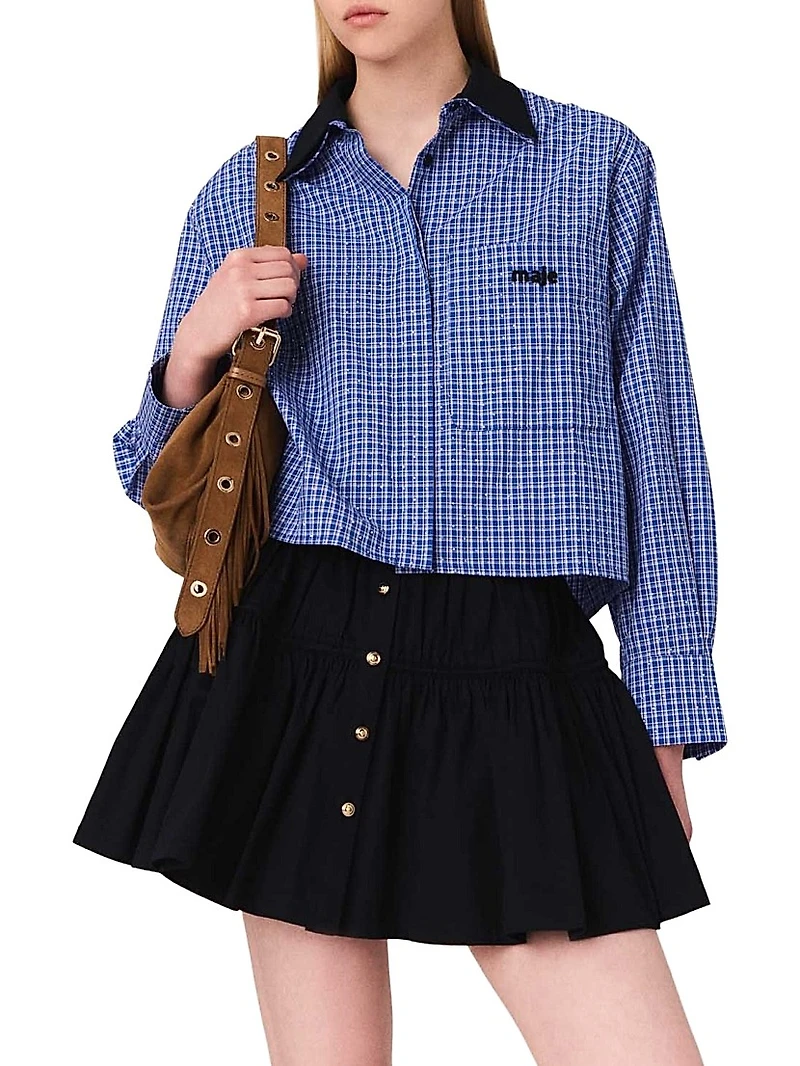 Rhinestone Shirt with Removable Col