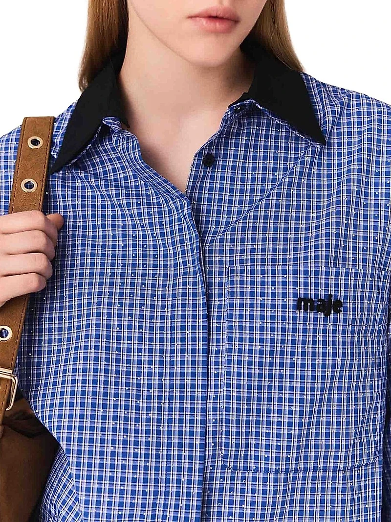 Rhinestone Shirt with Removable Col