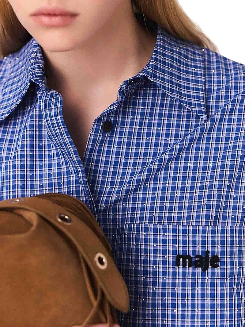 Rhinestone Shirt with Removable Col