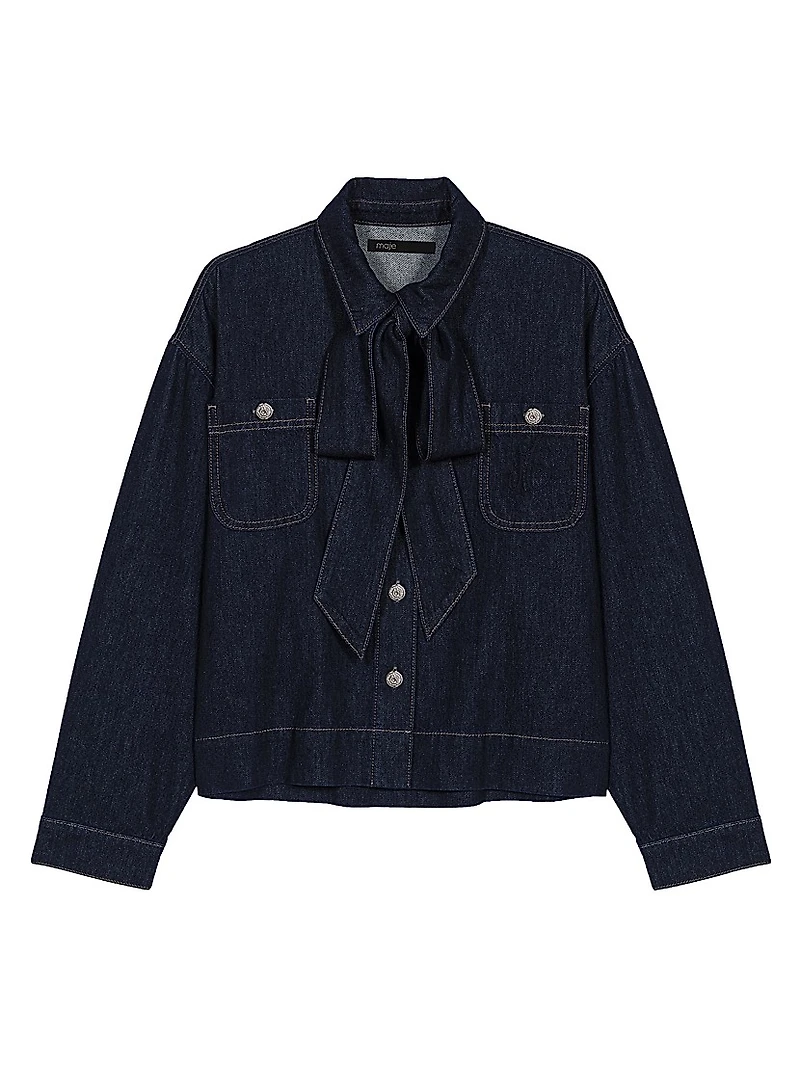 Denim shirt with Pussy Bow