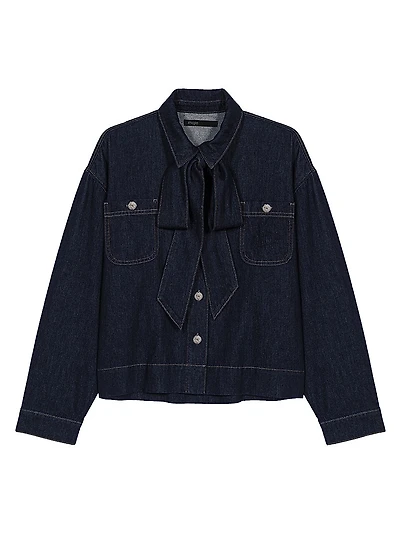 Denim shirt with Pussy Bow