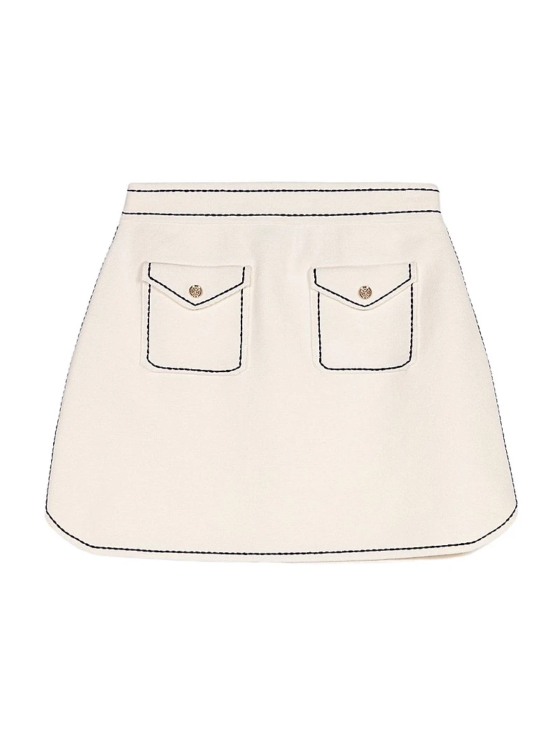 Short Topstitched Knit Skirt