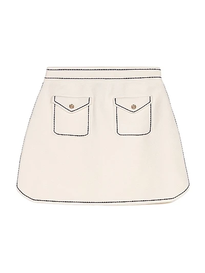 Short Topstitched Knit Skirt