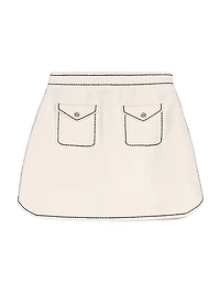 Short Topstitched Knit Skirt