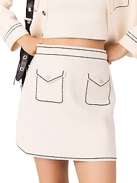 Short Topstitched Knit Skirt