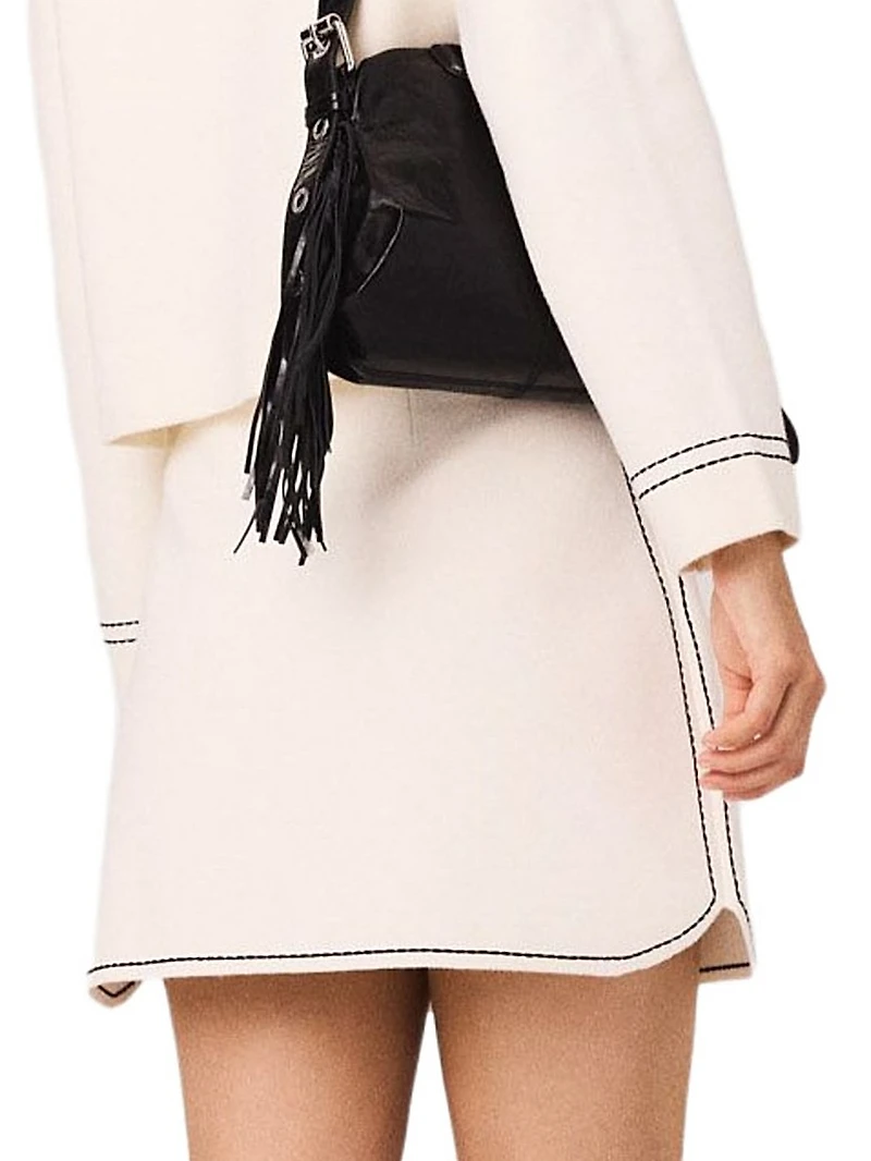 Short Topstitched Knit Skirt