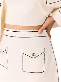 Short Topstitched Knit Skirt