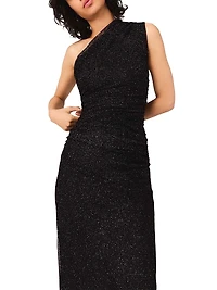 Asymmetric Rhinestone Knit Dress
