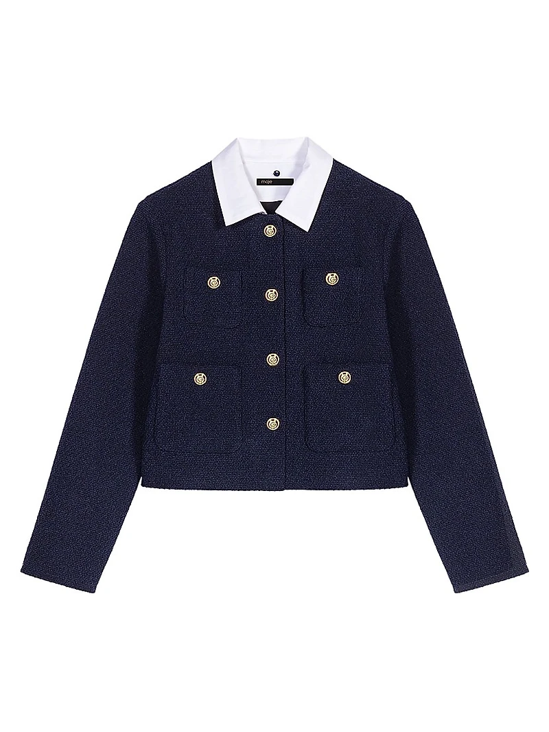 Short Tweed Jacket Removable Collar
