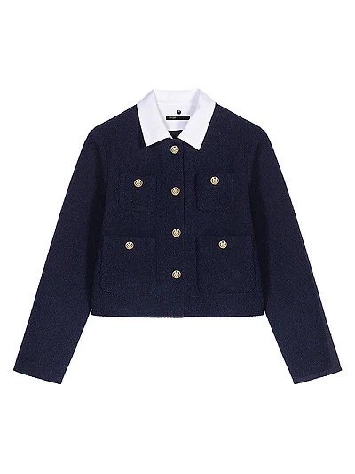 Short Tweed Jacket Removable Collar