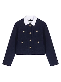 Short Tweed Jacket Removable Collar