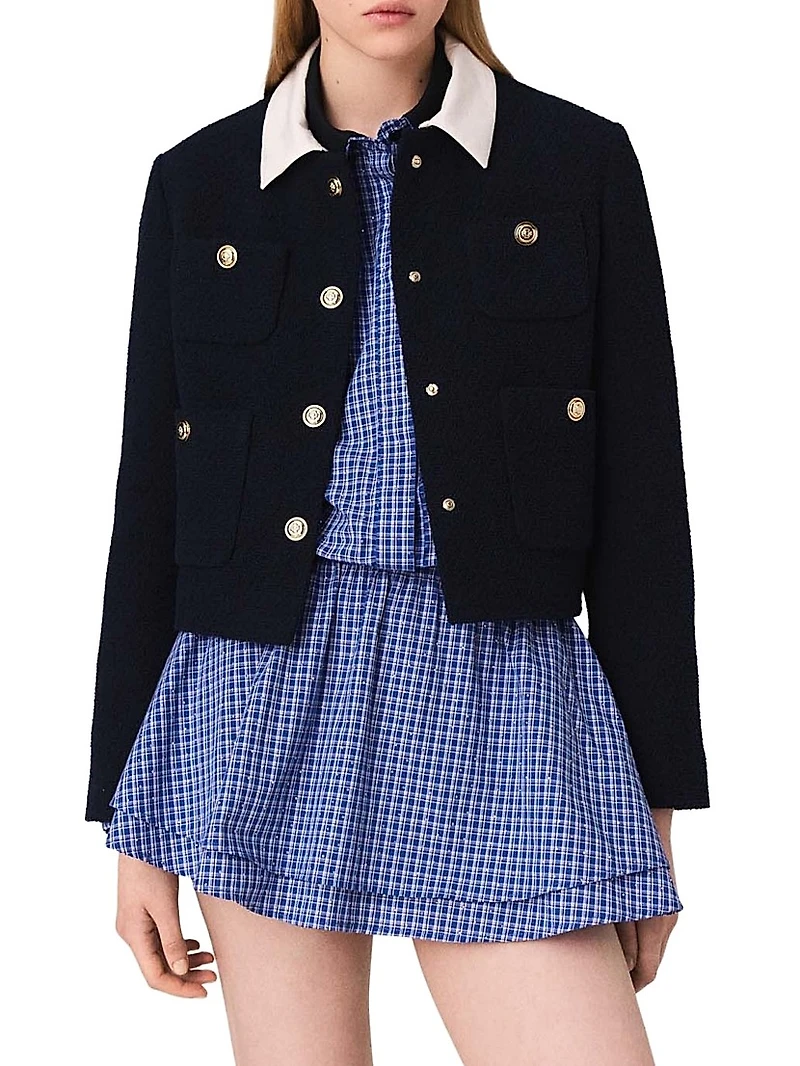 Short Tweed Jacket Removable Collar