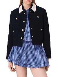 Short Tweed Jacket Removable Collar