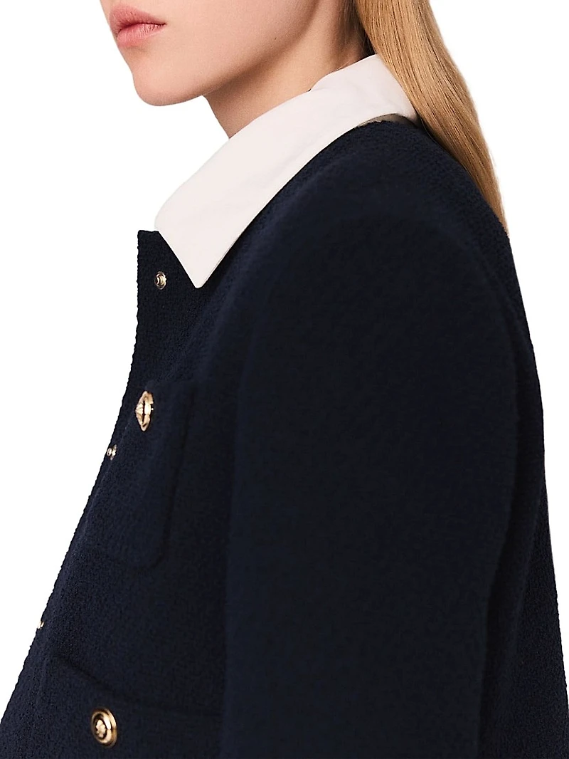 Short Tweed Jacket Removable Collar