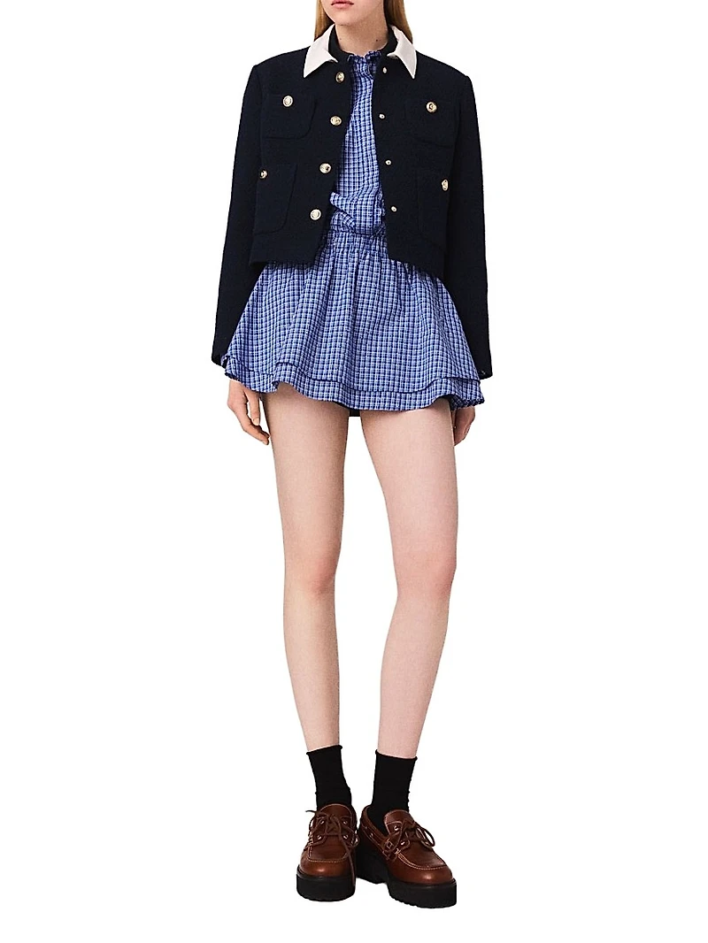 Short Tweed Jacket Removable Collar