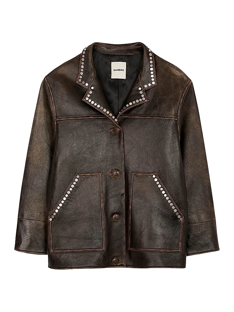 Oversized Leather Jacket with Studs