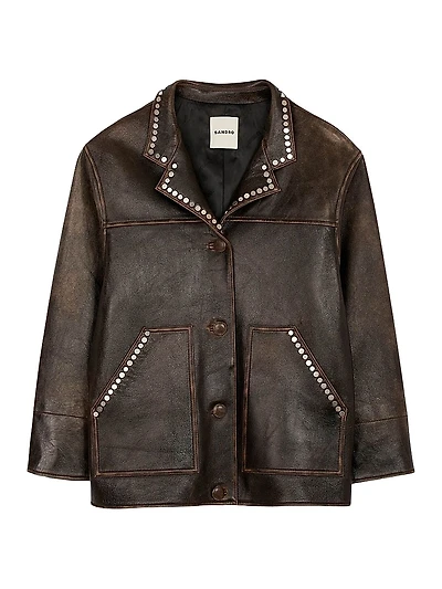 Oversized Leather Jacket with Studs