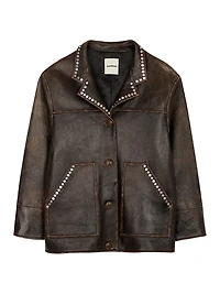 Oversized Leather Jacket with Studs