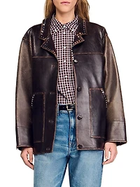 Oversized Leather Jacket with Studs