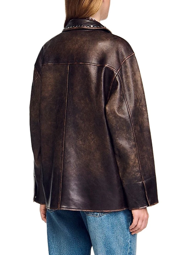 Oversized Leather Jacket with Studs