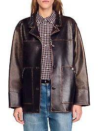 Oversized Leather Jacket with Studs