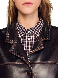 Oversized Leather Jacket with Studs