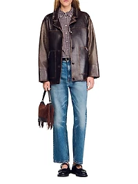 Oversized Leather Jacket with Studs