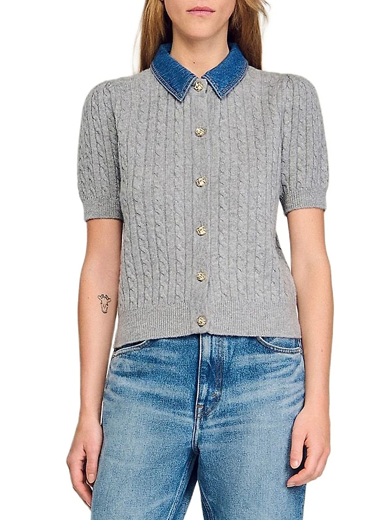 Cardigan with Denim Collar