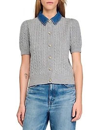 Cardigan with Denim Collar