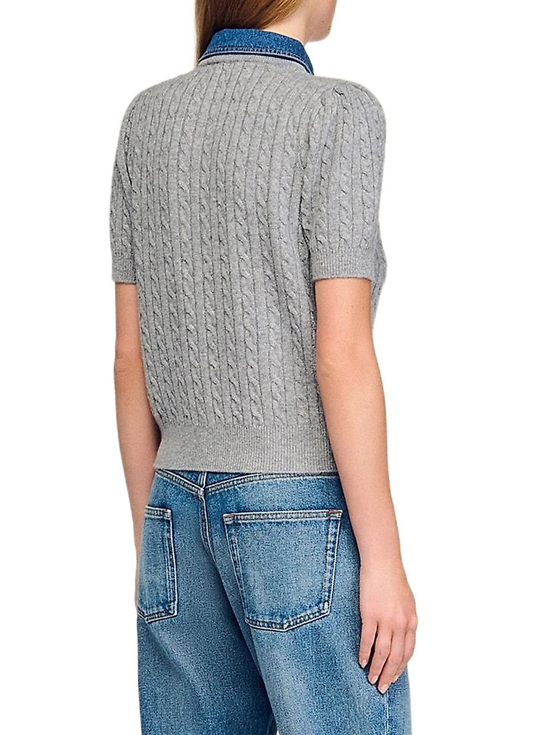 Cardigan with Denim Collar