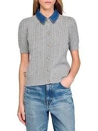 Cardigan with Denim Collar